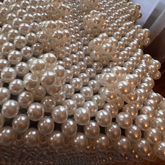 Beaded/Pearl Handmade Tote. White. Satin lined Interior. - Picture 15 of 15